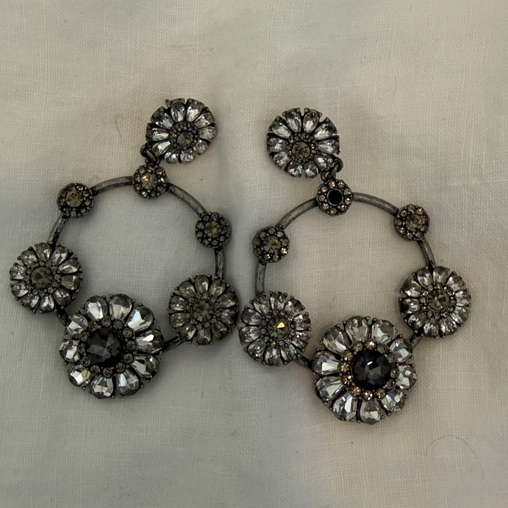 Ann Taylor Elegant Silver Floral Hoop Statement Earrings